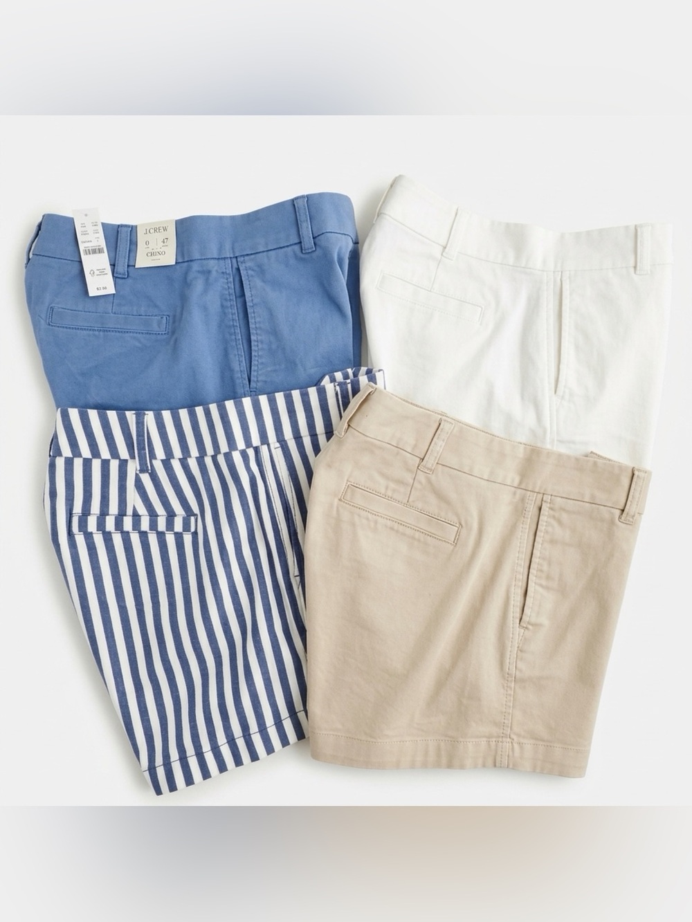 J. Crew Women's Chino Shorts Set — Blue, White, Navy-Stripe & Tan